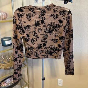 DAZY Sheer Mesh Floral Long Sleeve Crop Top Size L Y2K Inspired